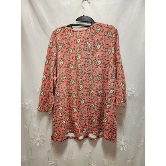 Belle Kim Gravel Womens XL Peach Blouse Paisley Stretchy Boho Cottage Peasant - Picture 11 of 14